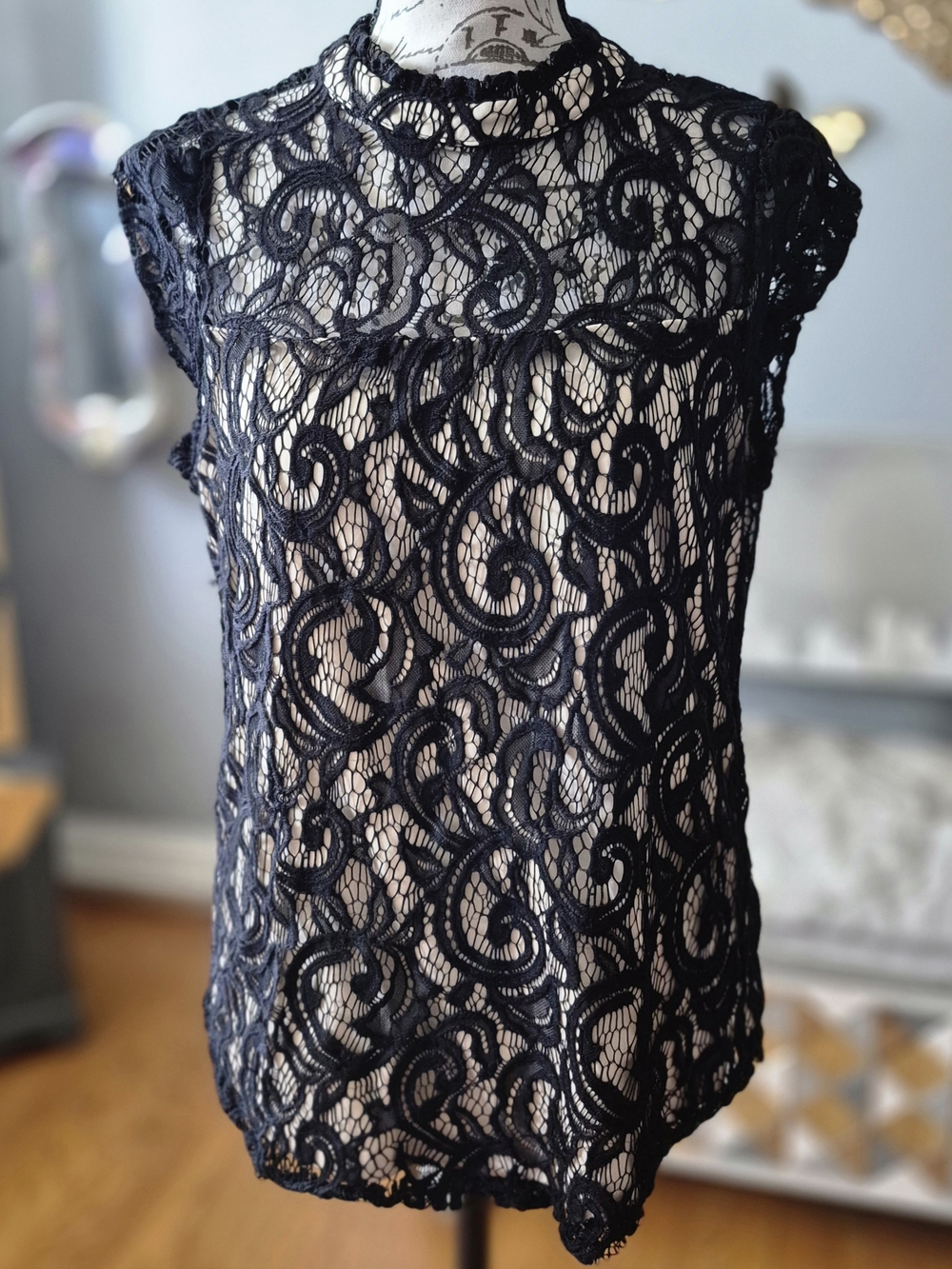 HeartSoul Whimsigoth Romantic Black Lace Overlay Blouse XL